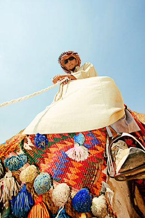 on the camel is a Bedouin in black glasses. bottom viewのeditorial素材