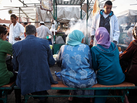 Marrakesh - March 21  Lunch at Jemaa el-Fna square, Morocco on Mar 21, 2013 のeditorial素材