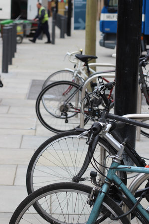 Bicycles in streetの写真素材