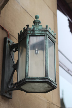 Lamp on wall, outsideの写真素材