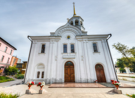 Church of Archangel Michael built in 1738  In 1739 it was consecrated in honor of Kharlampiy the Martyr and Archangel Michael  In 1931 it was made a hostel, then Irkutsk State University Library の写真素材