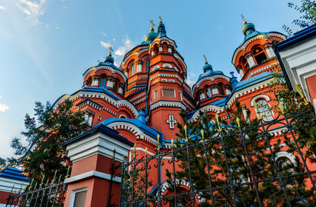 Our Lady of Kazan Church, Irkutsk at sunrise  Exterior of building  Russian Orthodox church built in...