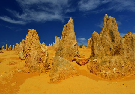 The Pinnacles in the Nambung National Park, Western Australia. The Pinnacles are limestone formations contained within Nambung National Park, near the town of Cervantes, Western Australia.の写真素材