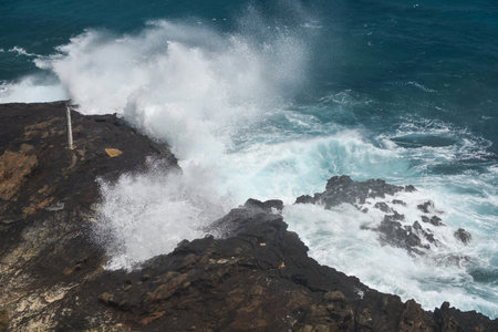 Halona Blow Hole on a clear, sunny day at Oahu, Hawaii.の写真素材