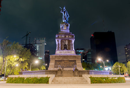 Monument to Cuitláhuac along Paseo de la Reforma in Mexico City, Mexico  Cuitláhuac was the leader of the Aztec city of Tenochtitlan during the Spanish Conquest のeditorial素材