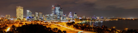 Panoramic view of the Skyline of Perth from Kings Park at night のeditorial素材