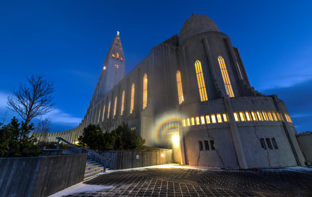 Hallgrimskirkja Cathedral in Reykjavik, Iceland   The Lutheran  Church of Iceland  parish church in Reykjavik, Iceland  At 73 metres  244 ft , it is the largest church in Iceland の写真素材