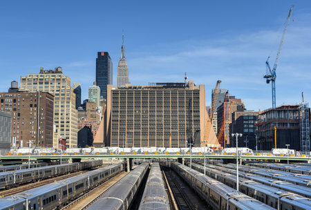 The West Side Train Yard for Pennsylvania Station in New York City from the Highline. View of the...