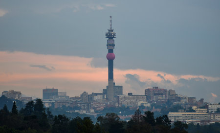 View of the Johannesburg, South Africa skyline at dusk.のeditorial素材