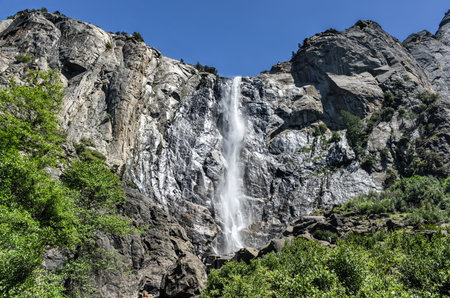 Bridalveil Fall in Yosemite National Park. One of the most prominent waterfalls in the Yosemite Valley in Californiaの写真素材