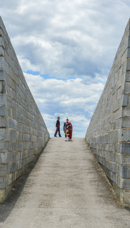 KINGSTON, ON - JULY 4, 2014 : Soldiers walking the grounds  of Fort Henry, Kingston, Ontario.のeditorial素材