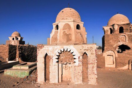 Ancient brick tombs in the Fatimid Cemetery dating back to the 9th centuryin Aswan, Egyptの写真素材
