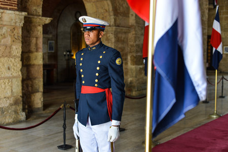 SANTO DOMINGO DOMINCAN REPUBLIC - SEPTEMBER 2, 2014: Soldier standing guard in the National Pantheon in Santo Domingo. Dominican Republic.のeditorial素材