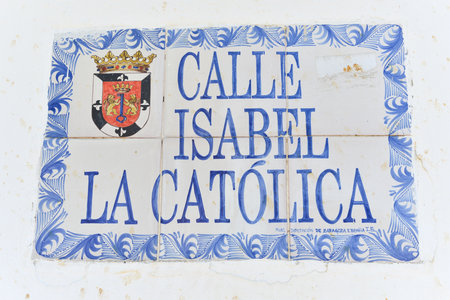 Isabel the Catholic Street Sign in Santo Domingo, Domican Republic.の写真素材