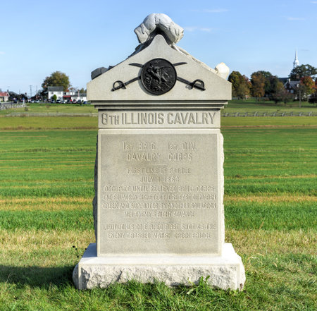 8th Illinois Cavalry Memorial monument at the Gettysburg National Military Park, Pennsylvania.のeditorial素材