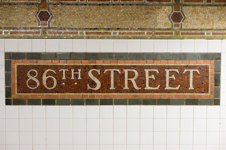 86th Street Subway Station mosaic tile sign in New York City.のeditorial素材