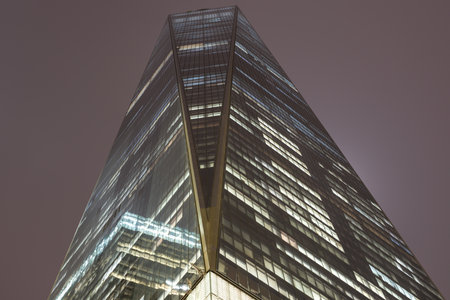 One World Trade Center at night, in the first week during which tenants started to occupy the building.のeditorial素材
