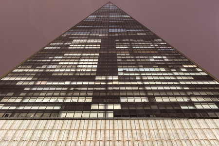 One World Trade Center at night, in the first week during which tenants started to occupy the...