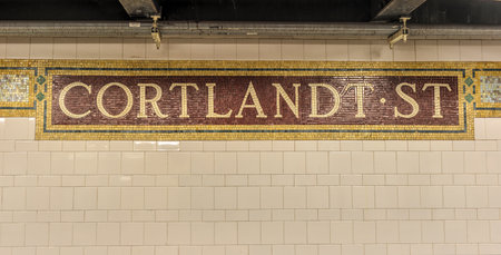 Cortlandt Street Subway Station Mosaic in New York, serving the World Trade Center.のeditorial素材