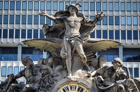 Grand Central Station in New York. The iconic beaux arts statue of the Greek God Mercury that adorns the south facade of Grand Central Terminal on East 42nd Street.のeditorial素材
