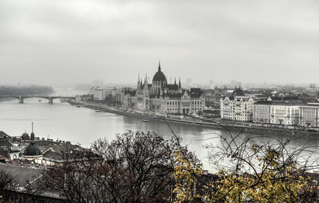 The Hungarian Parliament Building in Budapest across the Danube River, Hungary.の写真素材