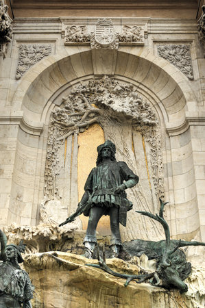 Matthias Fountain in the northwest courtyard of the Royal Palace (Buda Castle), famous historic landmark in Budapest, Hungary.のeditorial素材