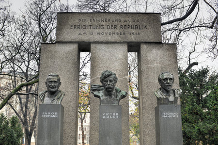 Republic Monument in Vienna, Austria. The Monument ("Republikdenkmal") commemorates the founding of the Republic of Austria on November 12, 1918. It is located adjacent to the Parliament Building.のeditorial素材