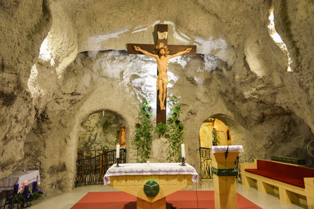 BUDAPEST, HUNGARY - DECEMBER 1, 2014: Gellert Hill Cave Church, Budapest, Hungary. The cave is also referred to as "Saint Ivan's Cave.のeditorial素材