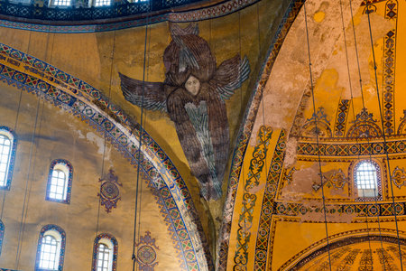 ISTANBUL, TURKEY - DECEMBER 2, 2014: The Hagia Sophia (also called Hagia Sofia or Ayasofya) interior architecture, famous Byzantine landmark and world wonder in Istanbul, Turkey.のeditorial素材