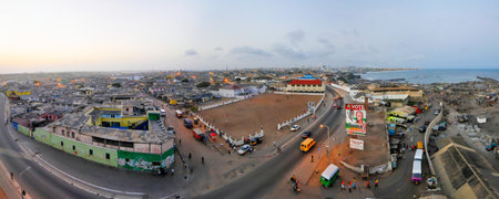 Panoramic view of Accra, Ghana in the evening from the Jamestown Lighthouse.のeditorial素材