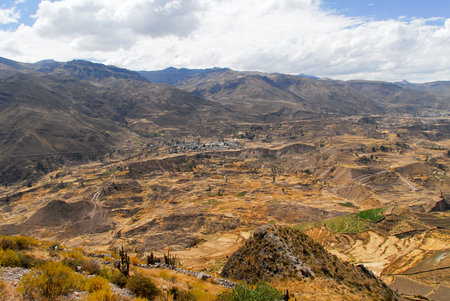 Colca Canyon, Peru, South America. The Incas built farming terraces with pond and cliff. One of the deepest canyons in the world.の写真素材