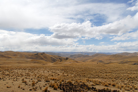 View along the Cusco-Puno Road in Peru, South America following the Sacred Valley of the Incas.の写真素材