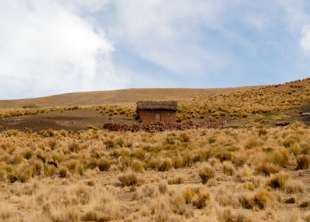 Farm along the Cusco-Puno Road in Peru, South America following the Sacred Valley of the Incas.の写真素材