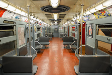 BROOKLYN, NEW YORK - SEPTEMBER 15, 2012: New York Transit Museum with vintage train.のeditorial素材