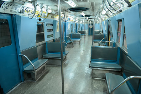 BROOKLYN, NEW YORK - SEPTEMBER 15, 2012: New York Transit Museum with vintage train and sign.のeditorial素材