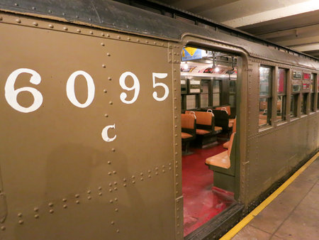 BROOKLYN, NEW YORK - SEPTEMBER 15, 2012: New York Transit Museum with vintage train and sign.