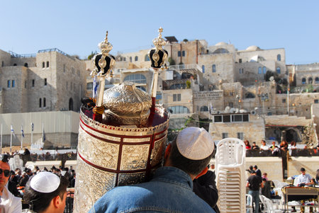 JERUSALEM - JANUARY 18, 2007: Bar Mitzvah ritual at the Wailing (Western) wall in Jerusalem, Israel.