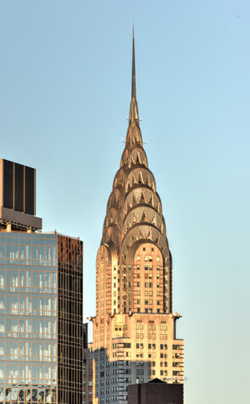 NEW YORK, NEW YORK - JANUARY 31, 2015: New York City skyline with urban skyscrapers at sunset.のeditorial素材