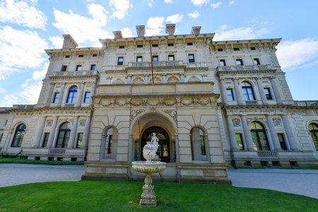 NEWPORT, RHODE ISLAND - AUGUST 8, 2013: The Breakers Mansion - a national historic landmark, built by Cornelius Vanderbilt of the Gilded Age, as seen on the Cliff Walk in Newport.のeditorial素材