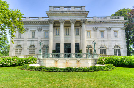 NEWPORT, RHODE ISLAND - AUGUST 4, 2013: The Marble House in Newport, Rhode Island. It is a Gilded Age mansion and its temple-front portico is like that of the White House.のeditorial素材