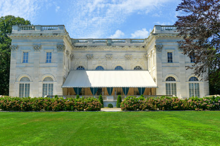 NEWPORT, RHODE ISLAND - AUGUST 4, 2013: The Marble House in Newport, Rhode Island. It is a Gilded Age mansion and its temple-front portico is like that of the White House.のeditorial素材