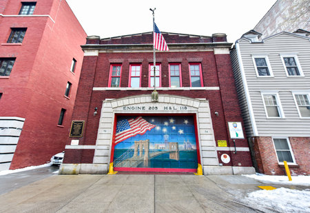 BROOKLYN, NEW YORK - FEBRUARY 22, 2015: Old fire house in Brooklyn, New York.のeditorial素材