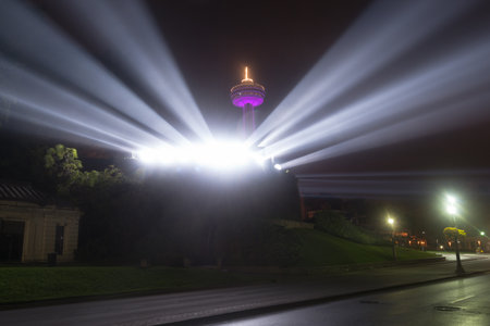 Skylon Tower at Niagara Falls, Canada at nightのeditorial素材