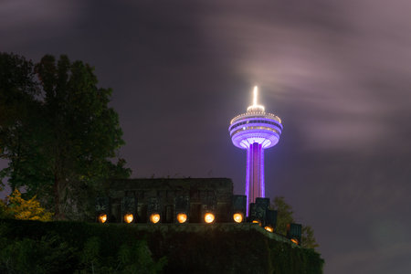 Skylon Tower at Niagara Falls, Canada at nightのeditorial素材