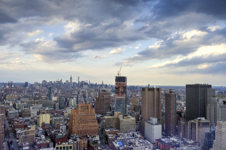 The New York City Skyline with a view from downtown looking towards midtown.
