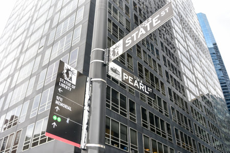 Street signs in lower Manhattan, New York.のeditorial素材