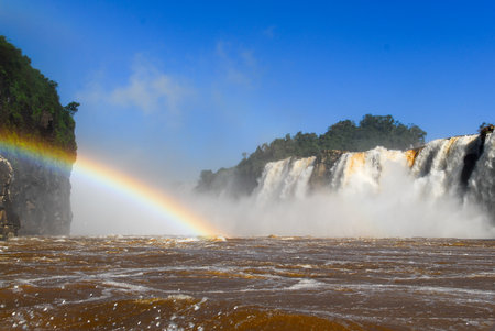 Iguassu Falls, the largest series of waterfalls of the world, located at the Brazilian and Argentinian border, View from Argentinian sideの写真素材