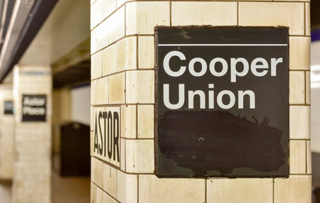 New York, USA - May 31, 2015: Astor Place / Cooper Union Subway Station on the 6 Line. Part of the MTA of New York City in Manhattan.のeditorial素材