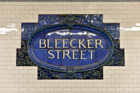 New York, USA - May 31, 2015: Bleecker Street Subway Station on the 6 Line. Part of the MTA of New York City in Manhattan.のeditorial素材