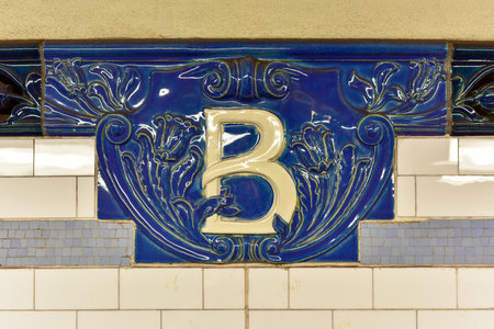 New York, USA - May 31, 2015: Bleecker Street Subway Station on the 6 Line. Part of the MTA of New York City in Manhattan.のeditorial素材